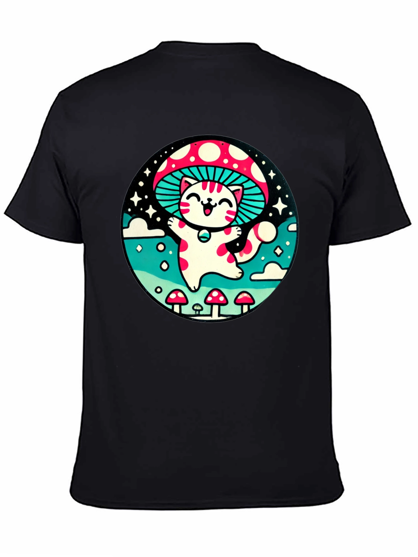 Mushroom Cat T-Shirt - Whimsical Graphic Tee