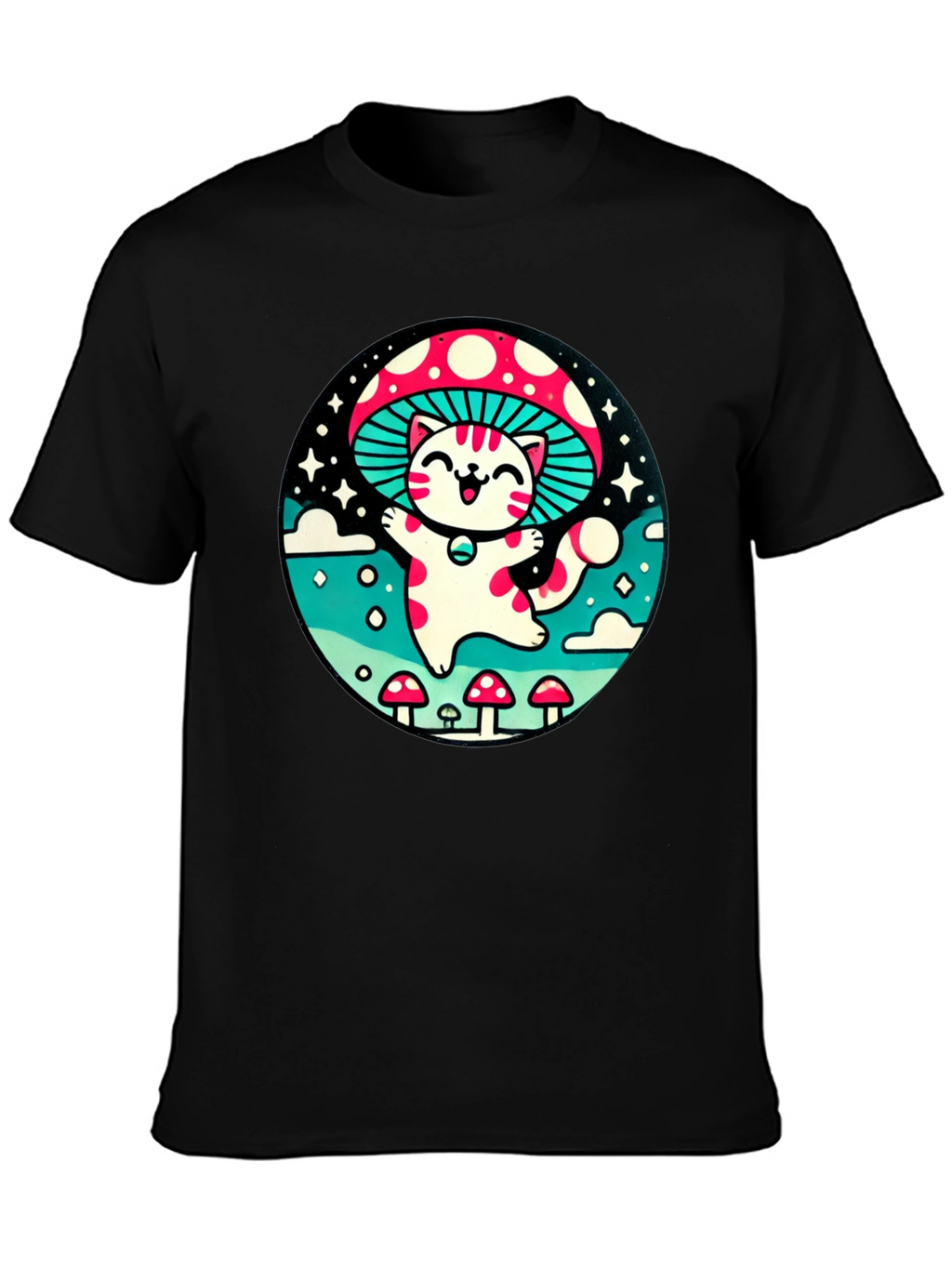 Mushroom Cat T-Shirt - Whimsical Graphic Tee