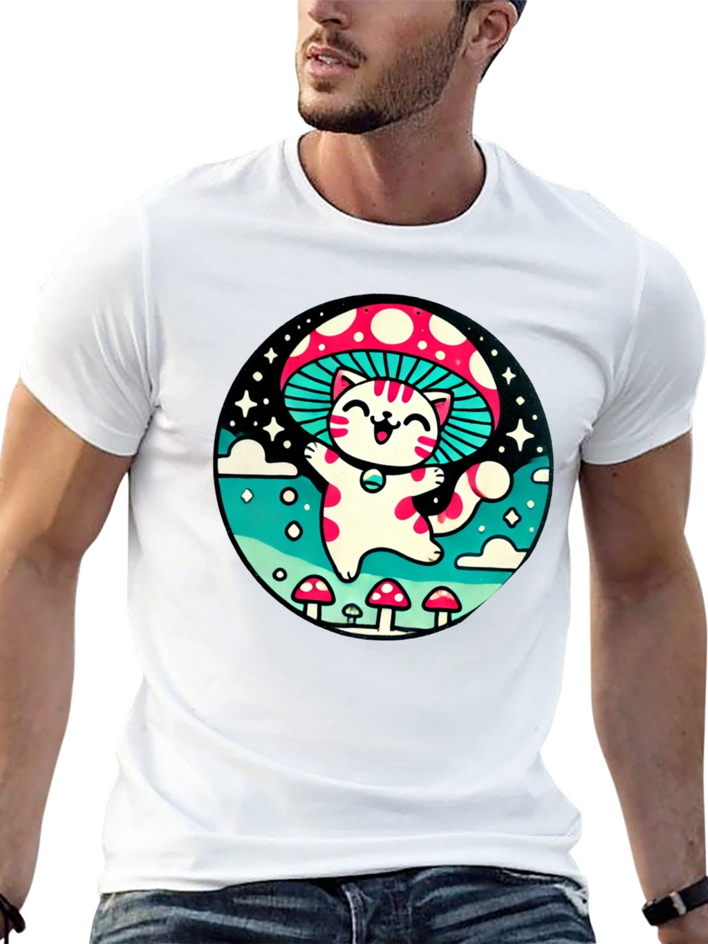 Mushroom Cat T-Shirt - Whimsical Graphic Tee