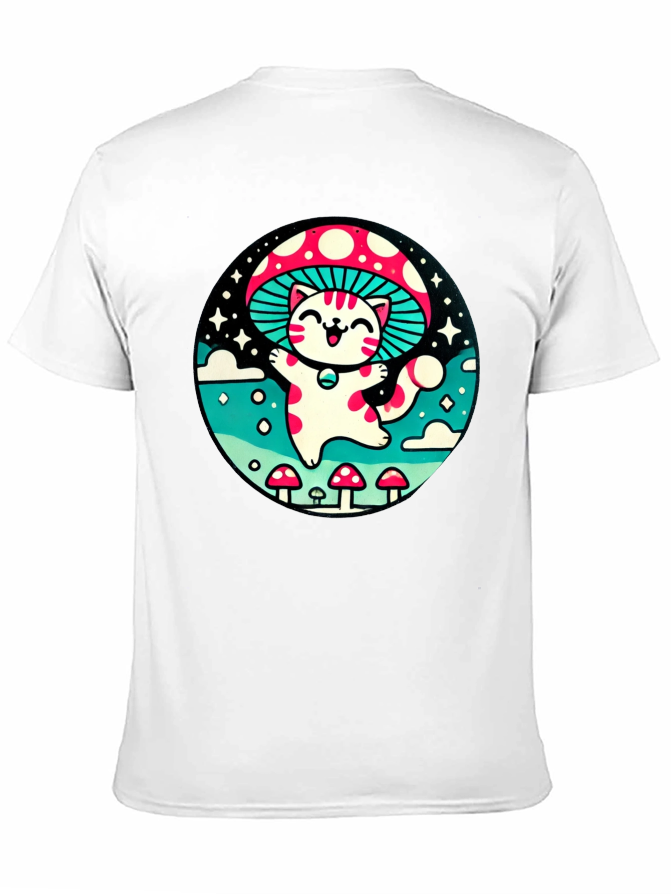 Mushroom Cat T-Shirt - Whimsical Graphic Tee