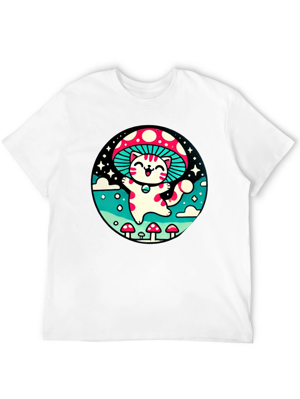 Mushroom Cat T-Shirt - Whimsical Graphic Tee