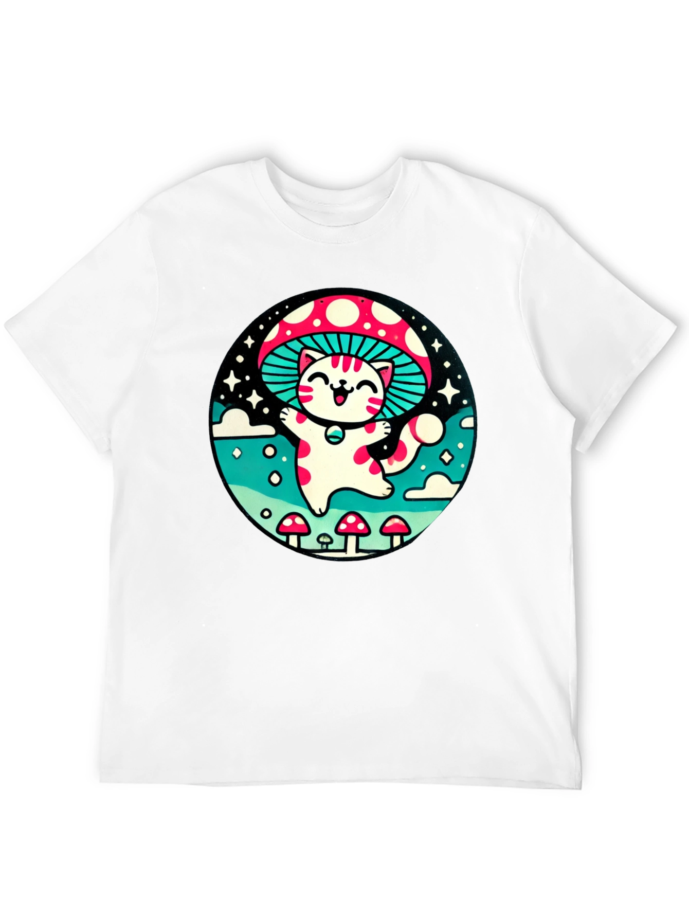 Mushroom Cat T-Shirt - Whimsical Graphic Tee
