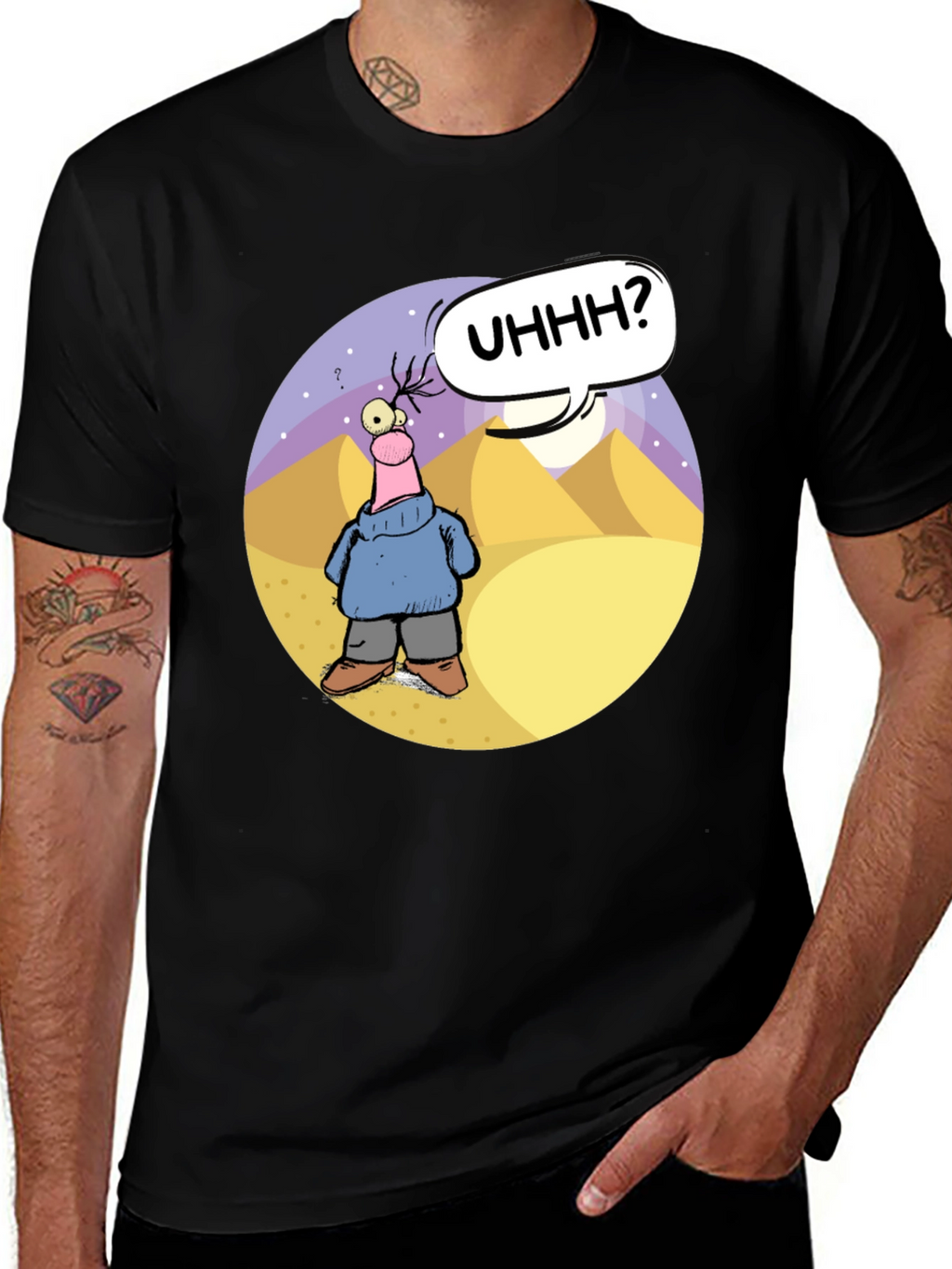 Cartoon Graphic Black T-Shirt - Uhhh?