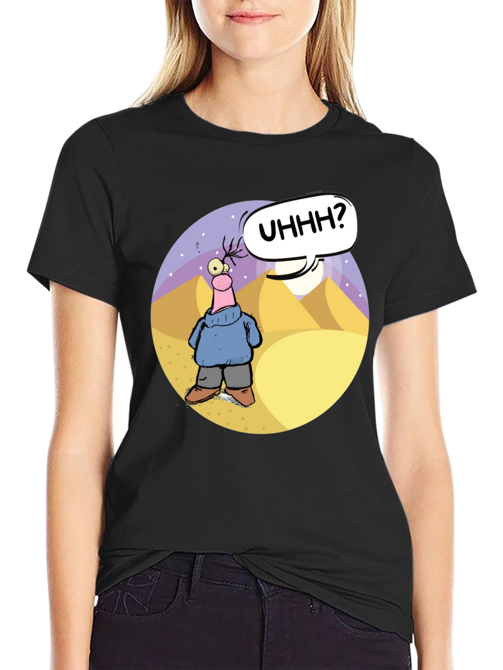 Cartoon Graphic Black T-Shirt - Uhhh?