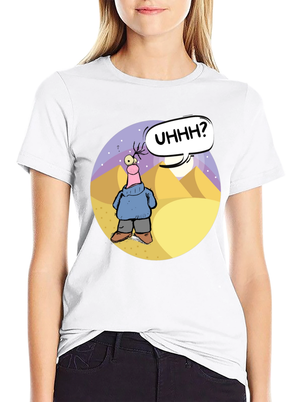Cartoon Graphic Black T-Shirt - Uhhh?