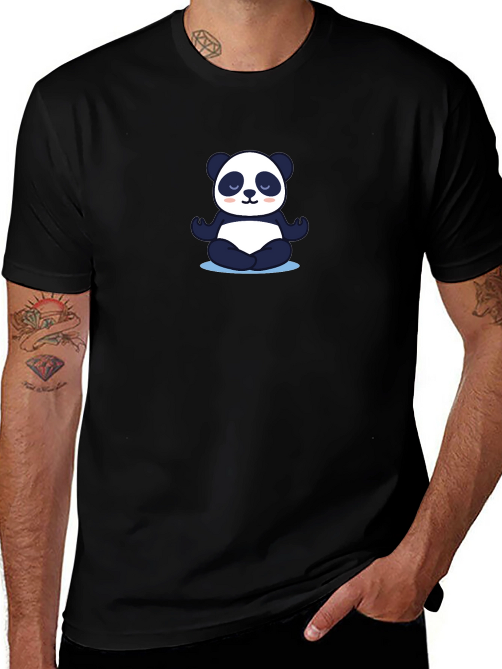 Meditating Panda Black T-Shirt
