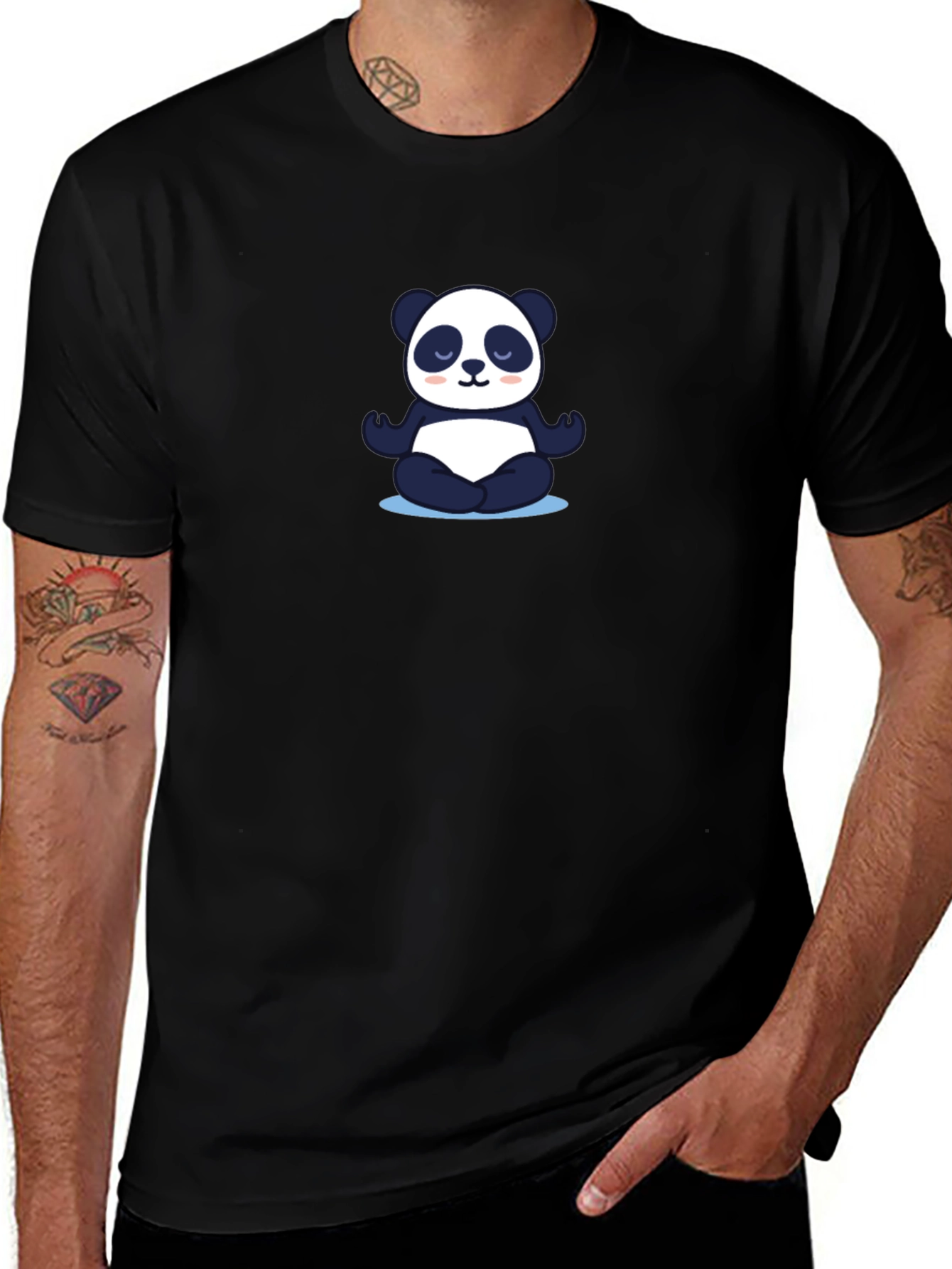 Meditating Panda Black T-Shirt