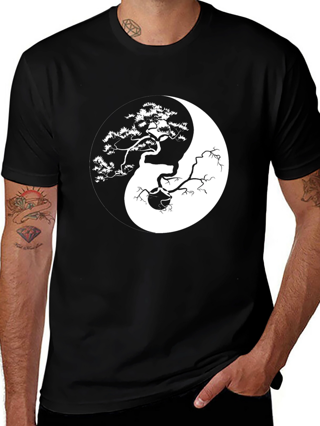 Yin Yang Bonsai Tree Graphic T-Shirt