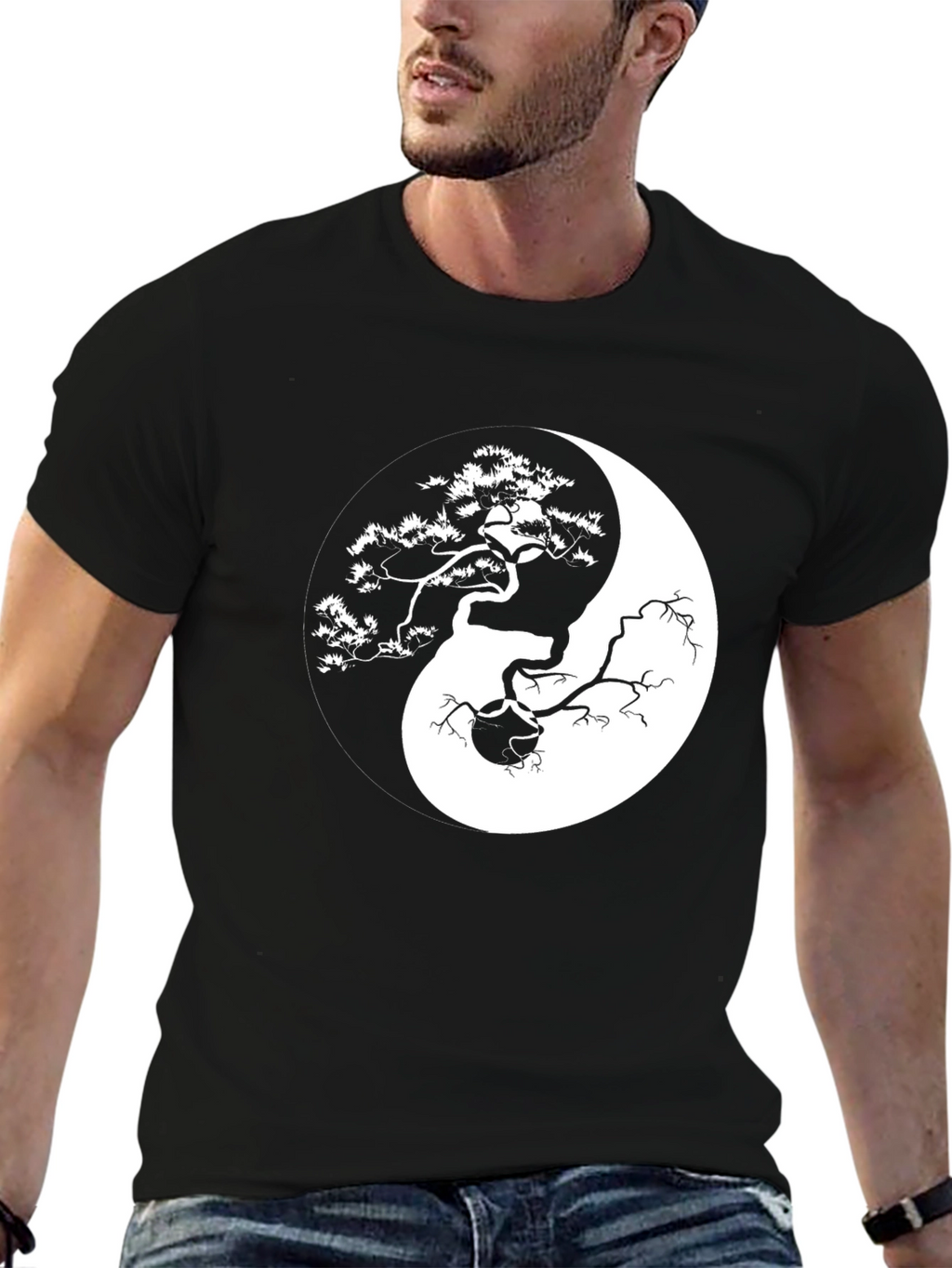 Yin Yang Bonsai Tree Graphic T-Shirt