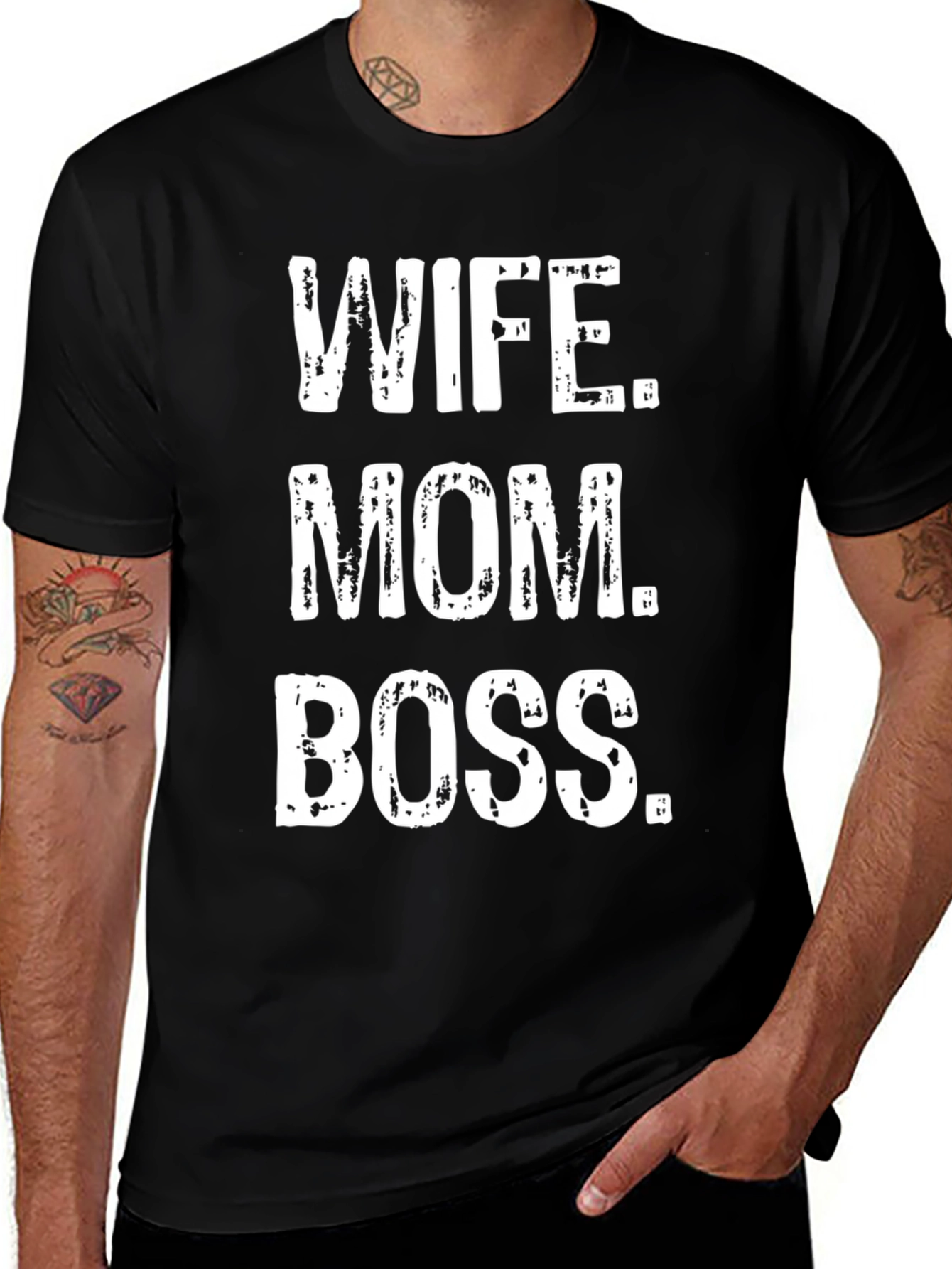 Wife Mom Boss Graphic Tee - Black Cotton T-Shirt
