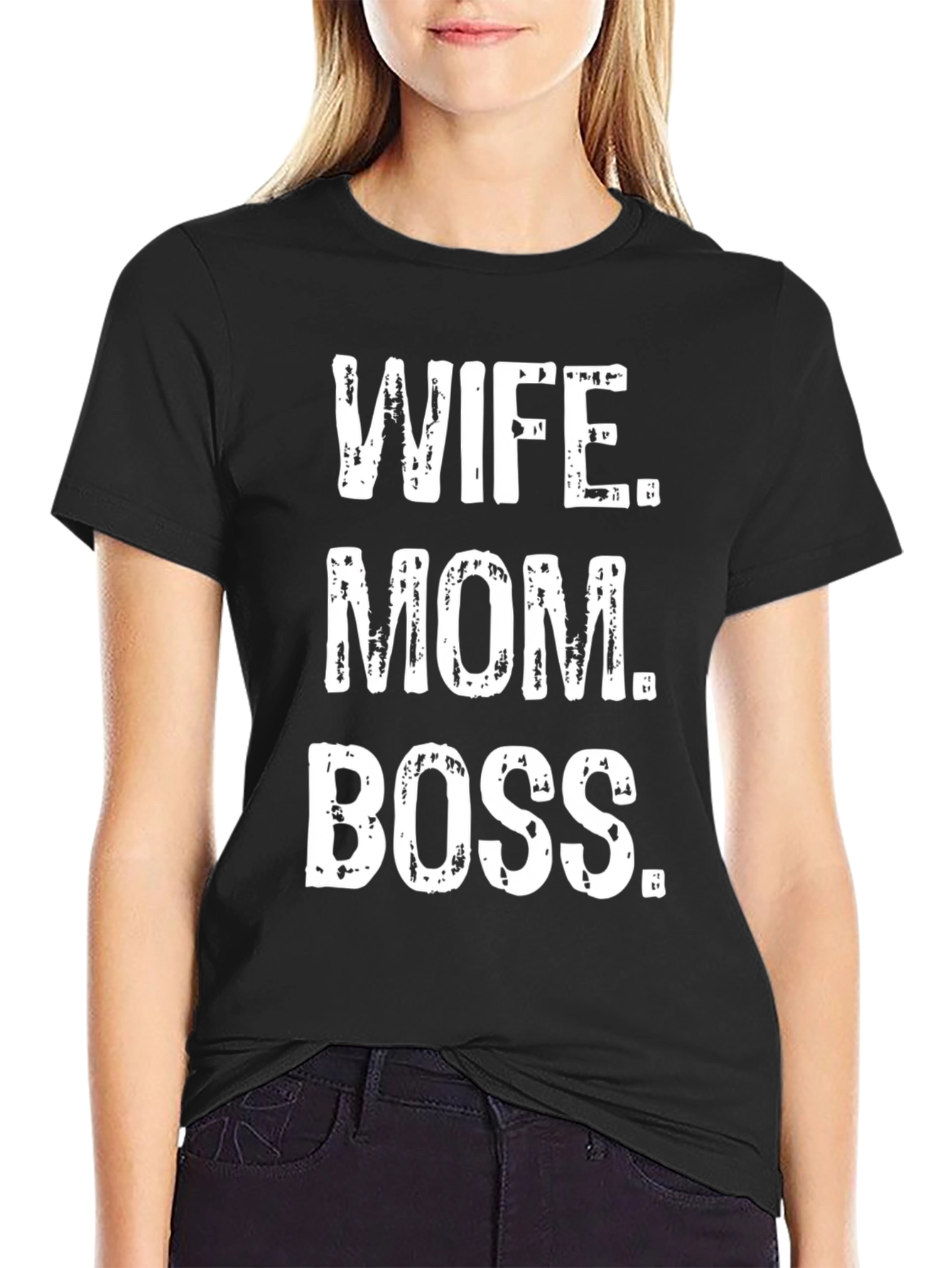 Wife Mom Boss Graphic Tee - Black Cotton T-Shirt