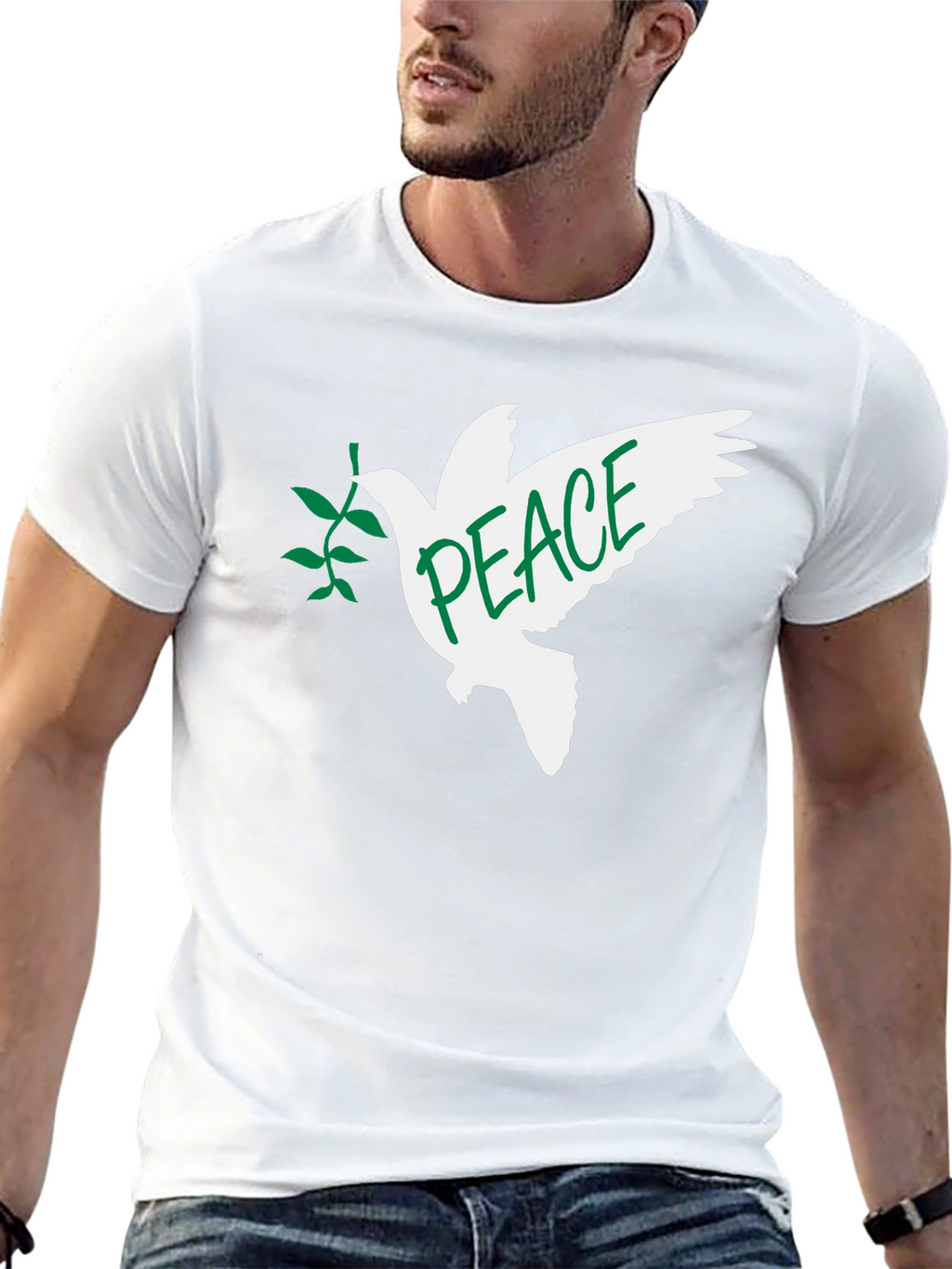 Peace Dove Graphic T-Shirt - Black Crew Neck