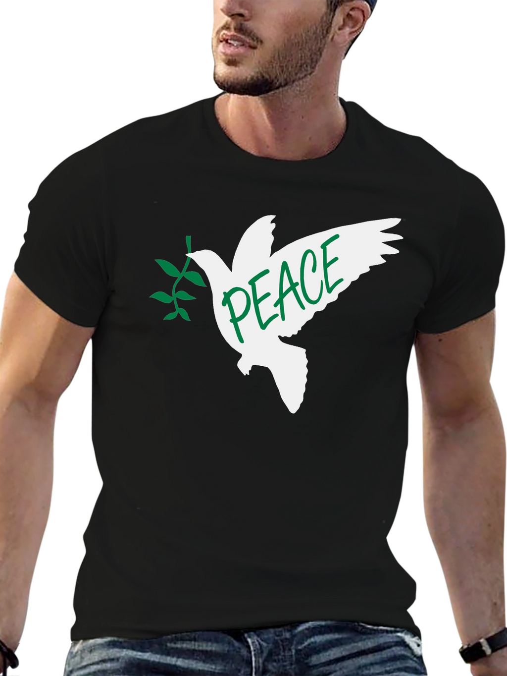 Peace Dove Graphic T-Shirt - Black Crew Neck