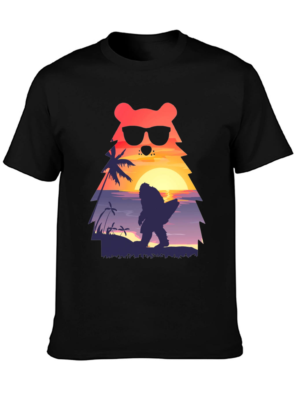 Bear Bigfoot Sunset Beach T-Shirt