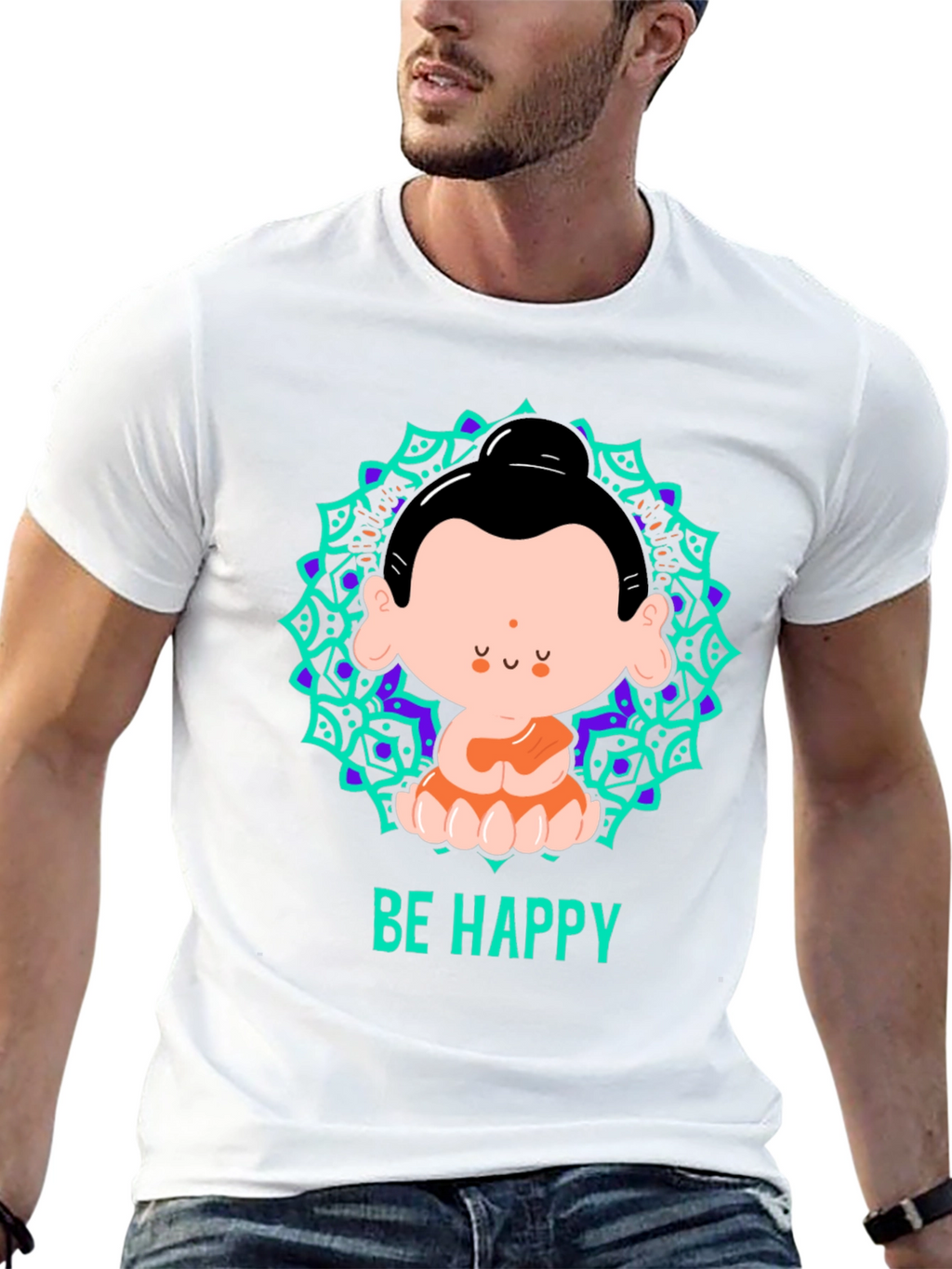 Be Happy Buddha Graphic T-Shirt