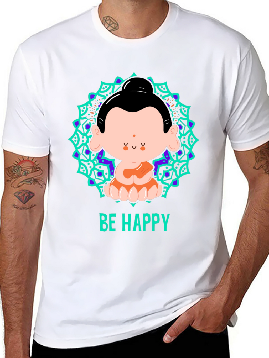 Be Happy Buddha Graphic T-Shirt