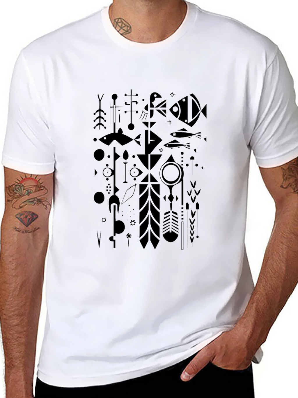 Modern Geometric Fish Black Graphic Tee