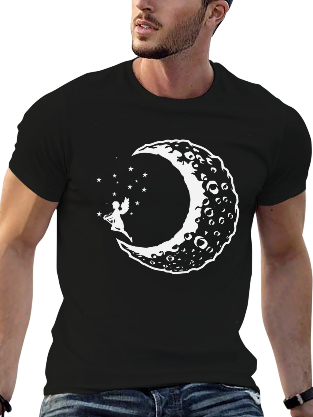 Moon Fairy Graphic Tee - Black Cotton T-Shirt