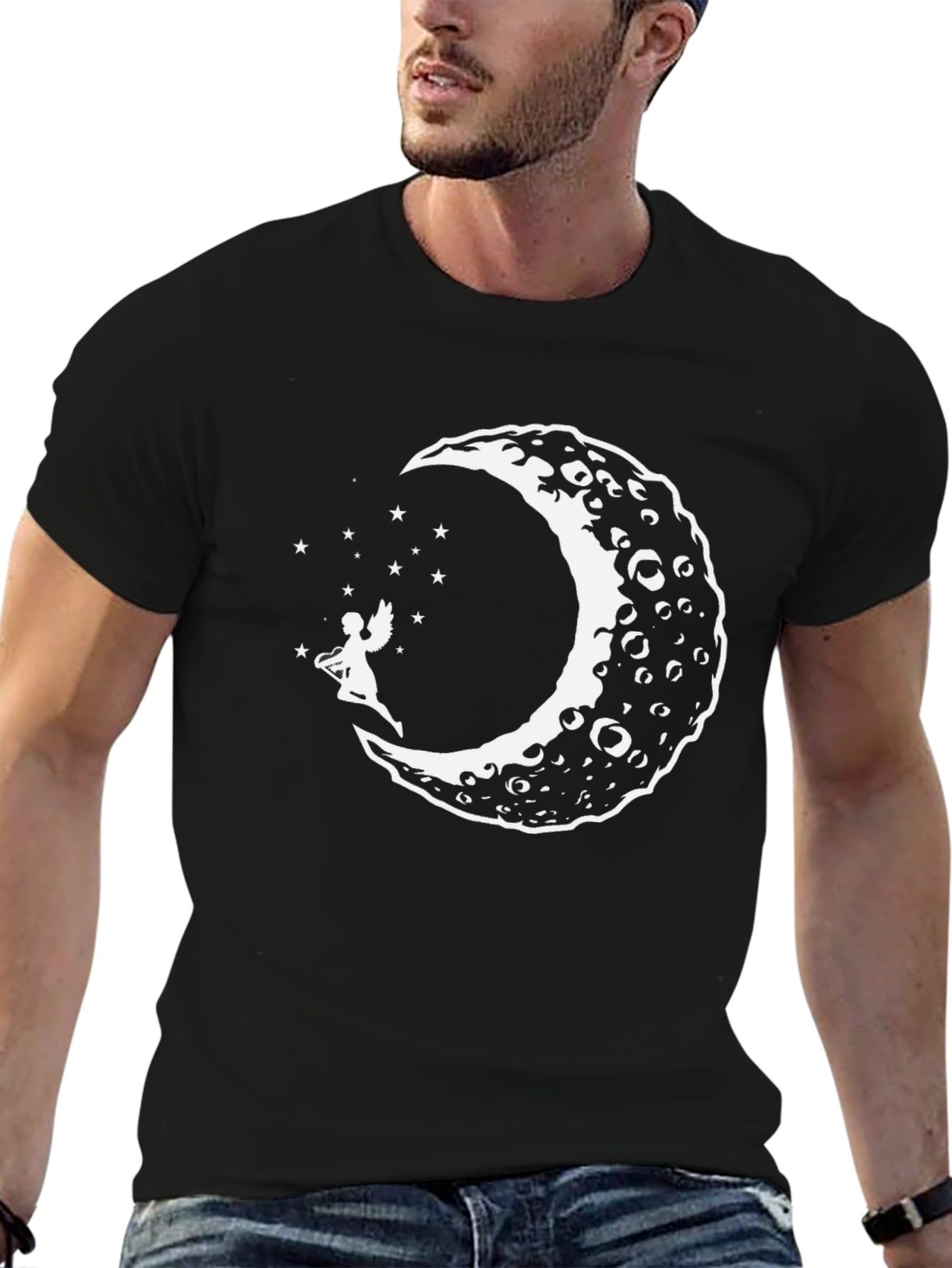 Moon Fairy Graphic Tee - Black Cotton T-Shirt