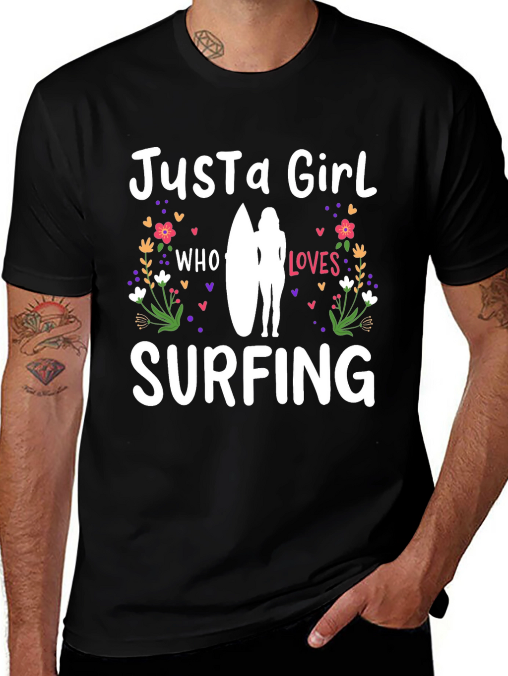 Just a Girl Who Loves Surfing Black T-Shirt