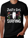 Just a Girl Who Loves Surfing Black T-Shirt