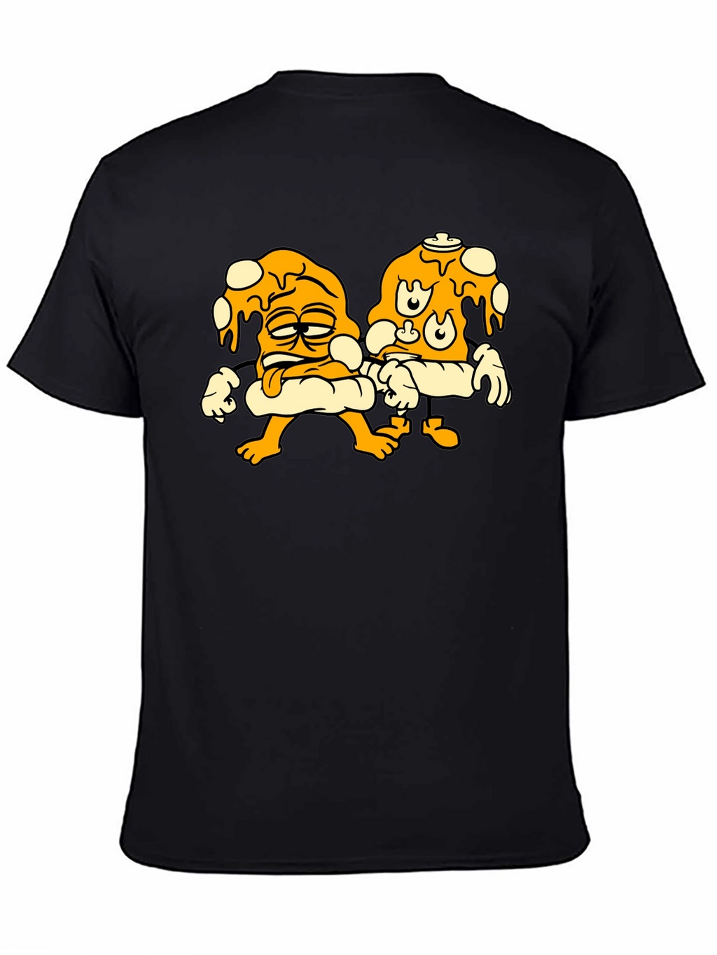 Cartoon Pizza Slice Graphic Black T-Shirt