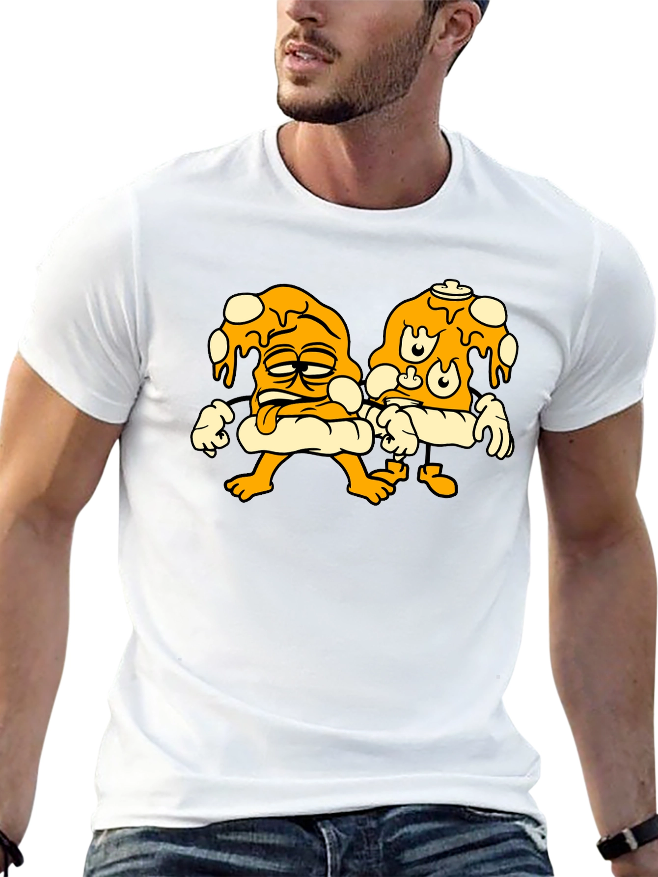 Cartoon Pizza Slice Graphic Black T-Shirt