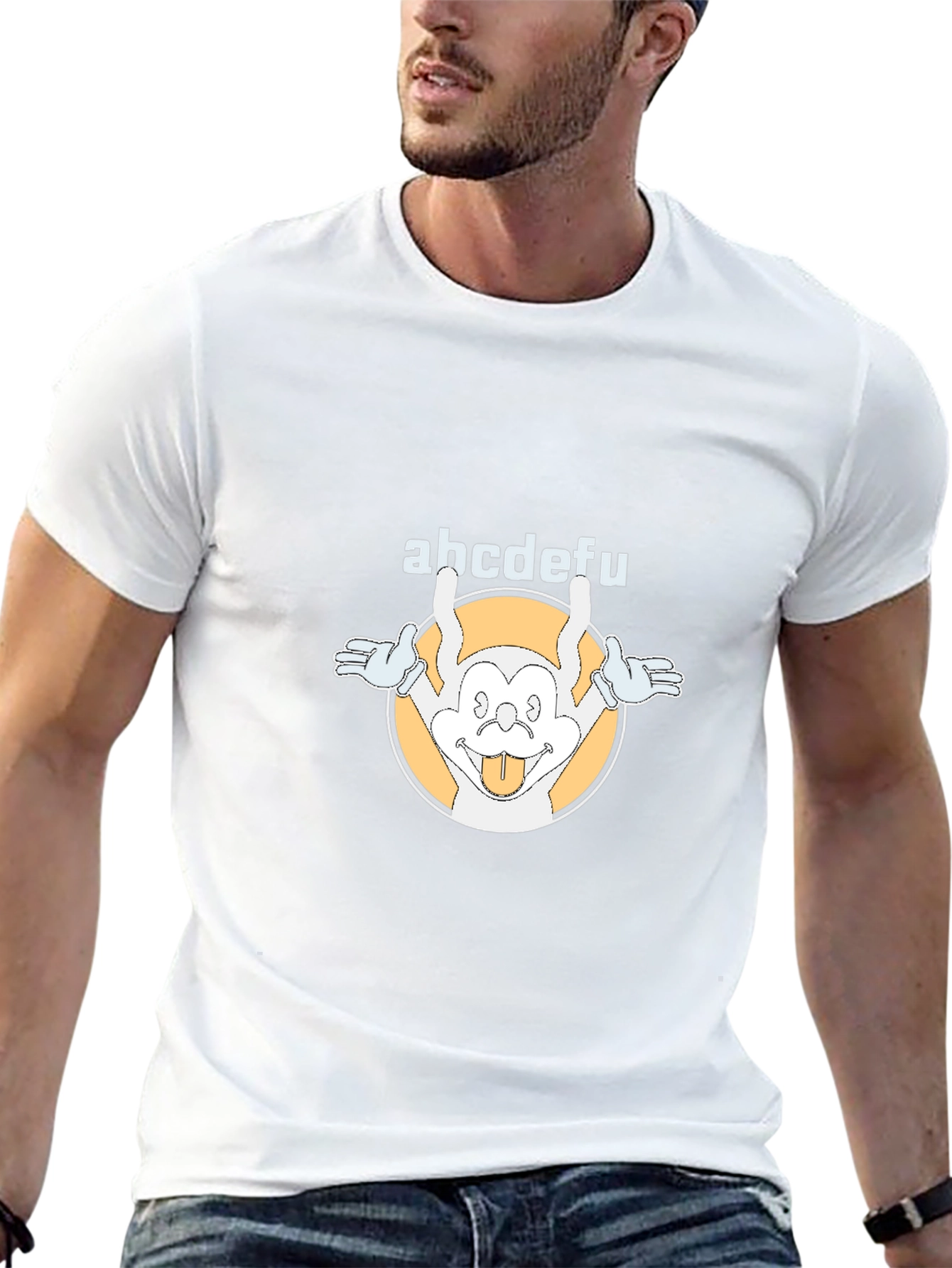 Funny abcdefu Cartoon Graphic Tee - Black