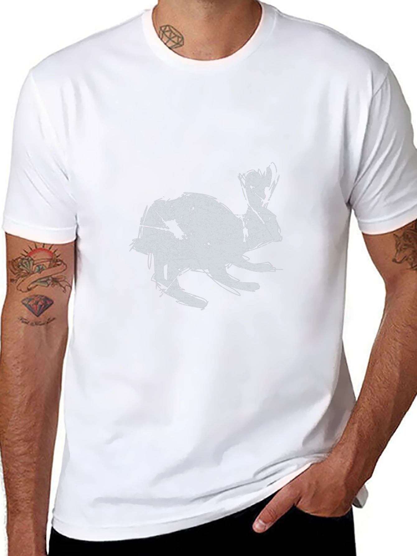 Black T-Shirt with Distressed Rabbit Graphic