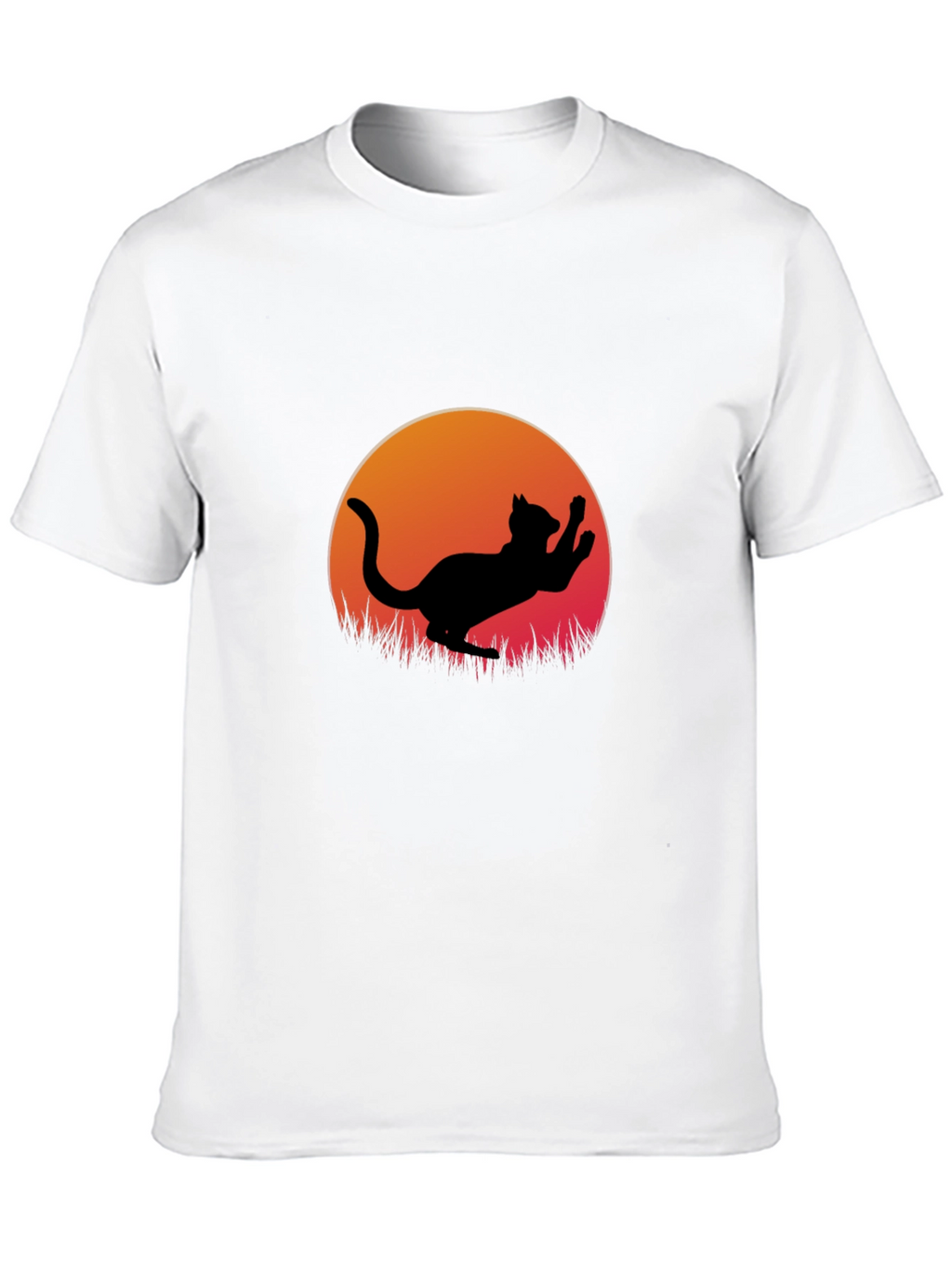 Cat Silhouette Sunset Graphic Tee - Black Cotton Blend