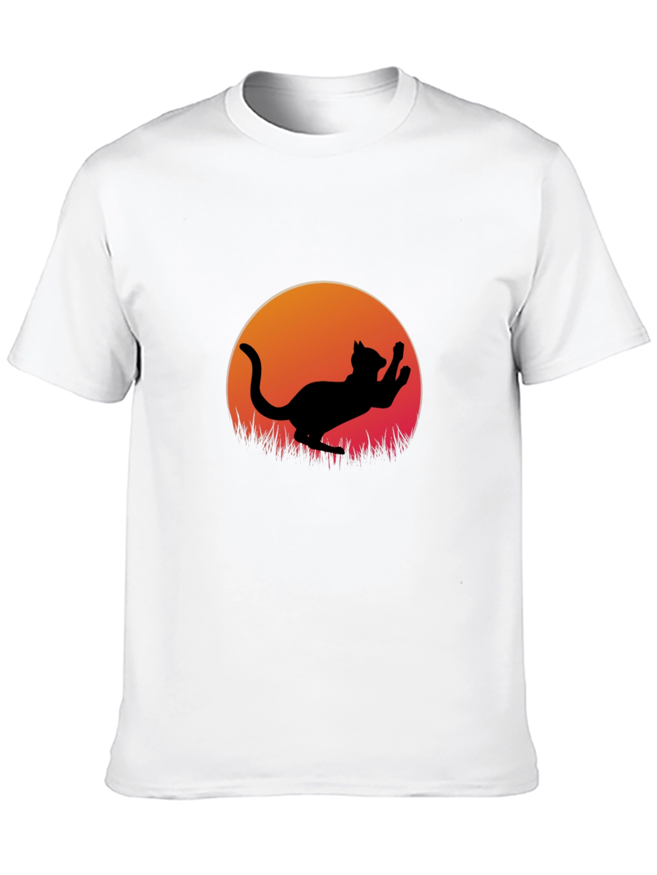 Cat Silhouette Sunset Graphic Tee - Black Cotton Blend