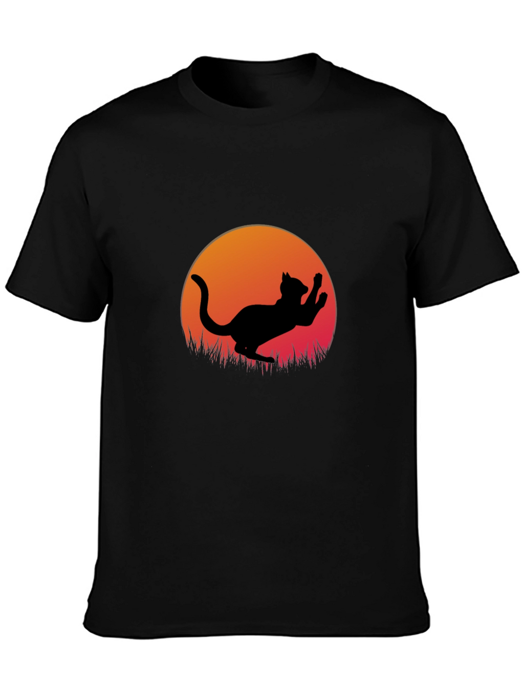 Cat Silhouette Sunset Graphic Tee - Black Cotton Blend