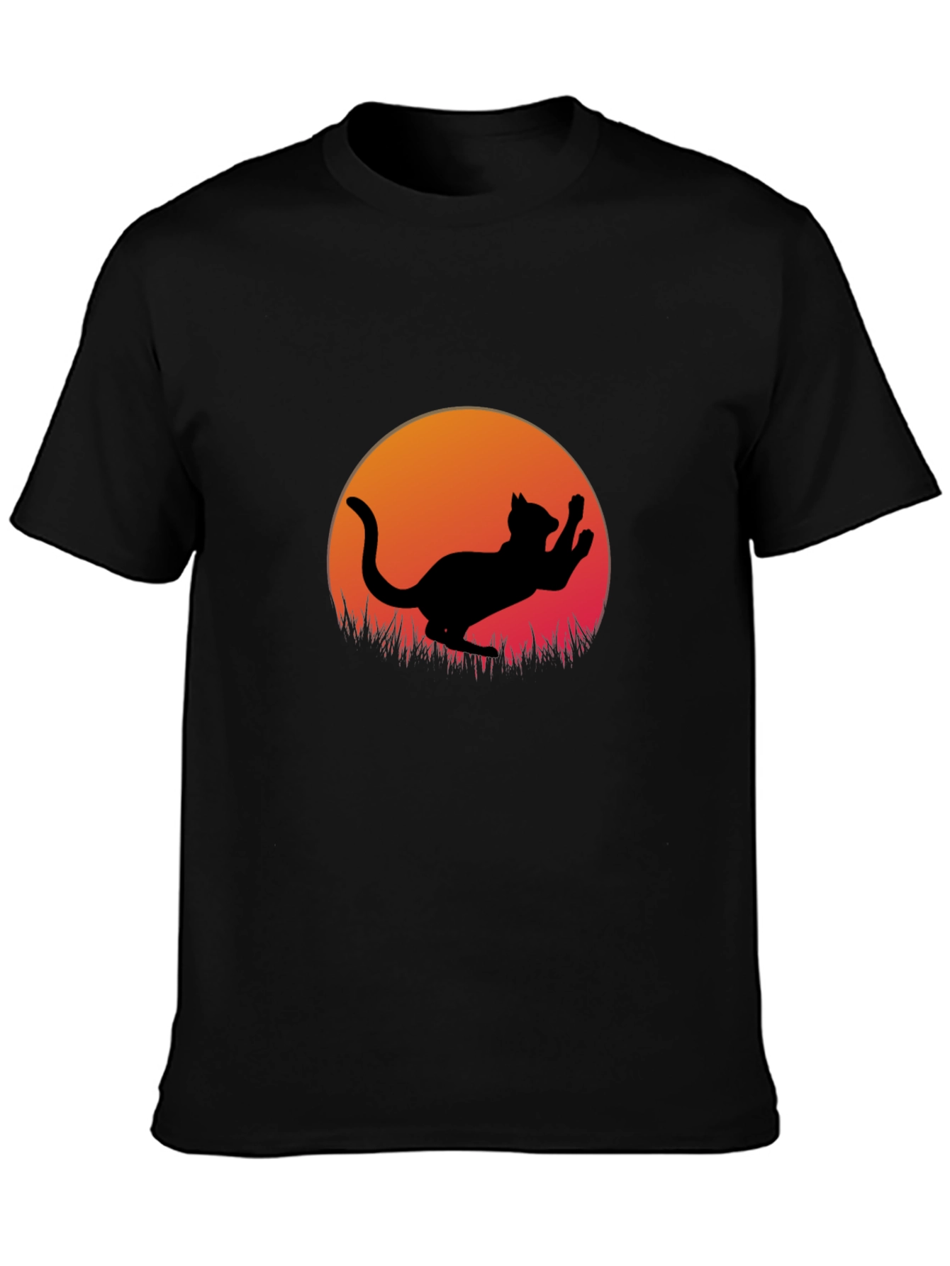 Cat Silhouette Sunset Graphic Tee - Black Cotton Blend