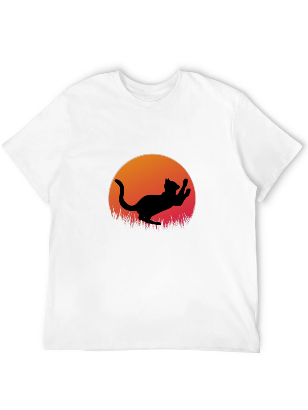Cat Silhouette Sunset Graphic Tee - Black Cotton Blend