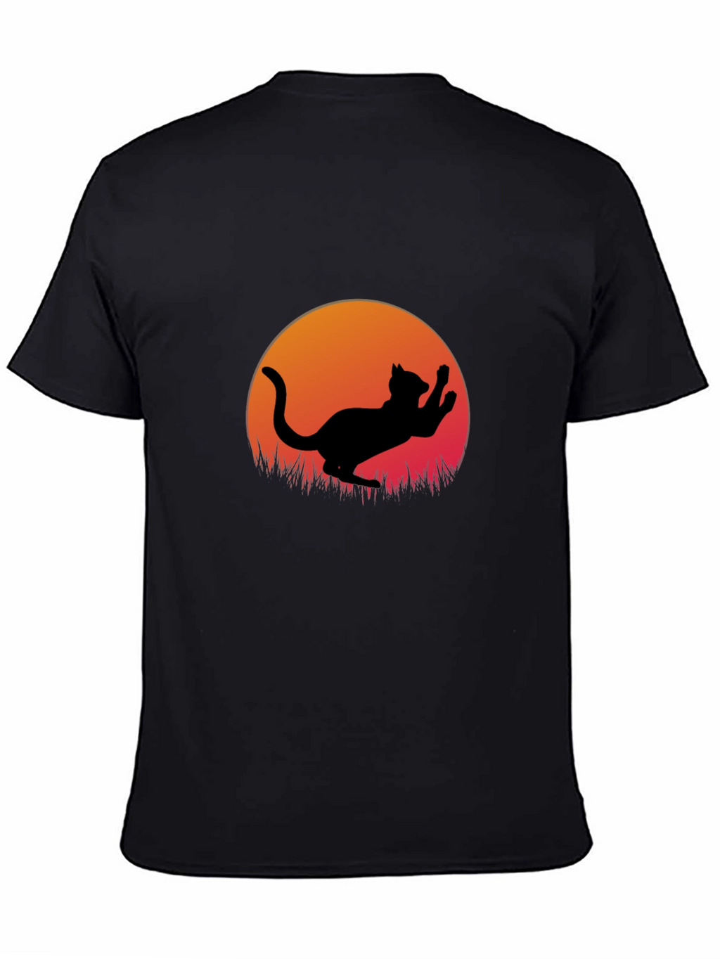 Cat Silhouette Sunset Graphic Tee - Black Cotton Blend