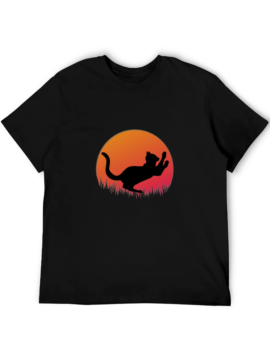 Cat Silhouette Sunset Graphic Tee - Black Cotton Blend