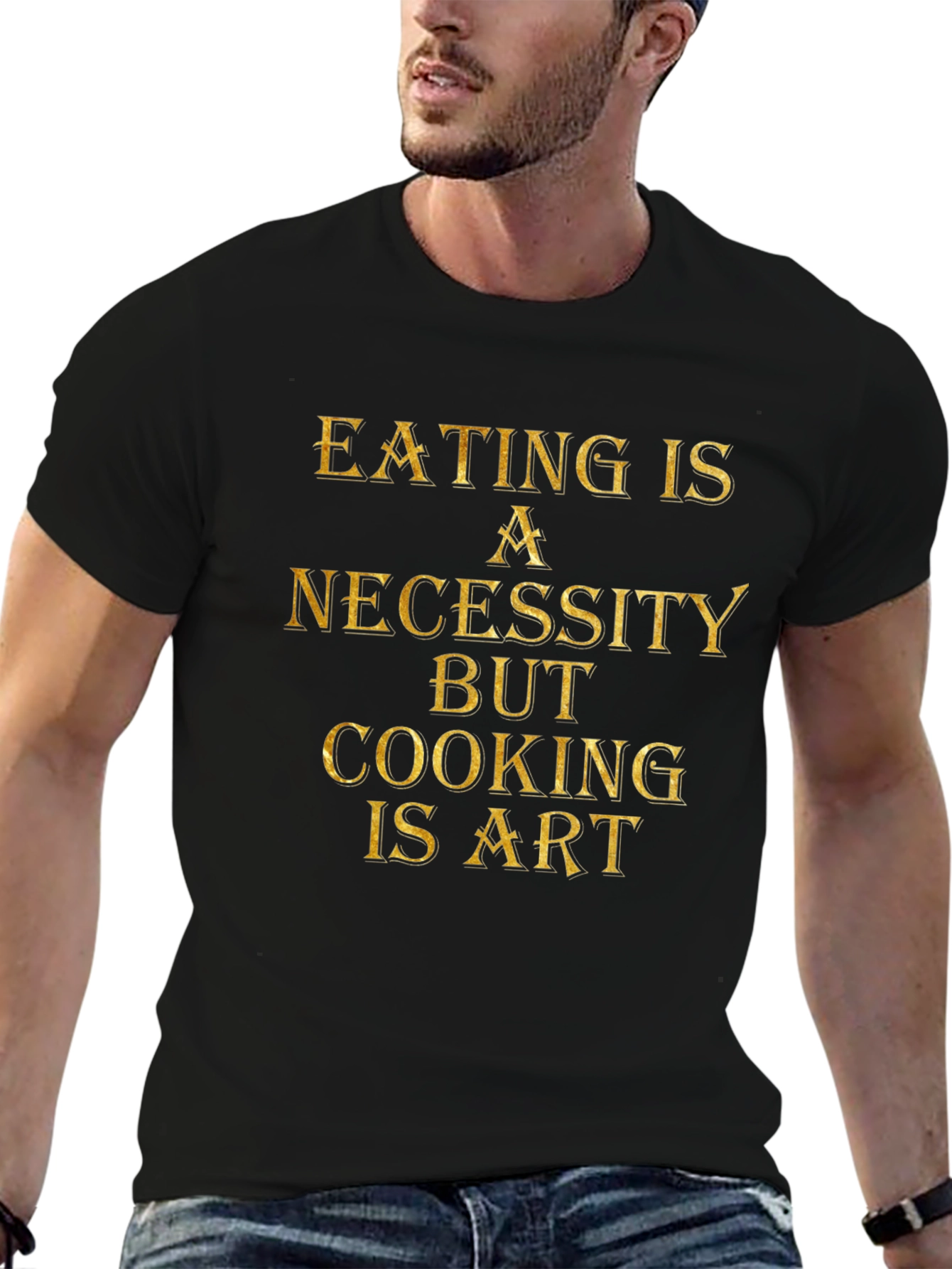 Eating is Necessity Cooking is Art Black Graphic T-Shirt
