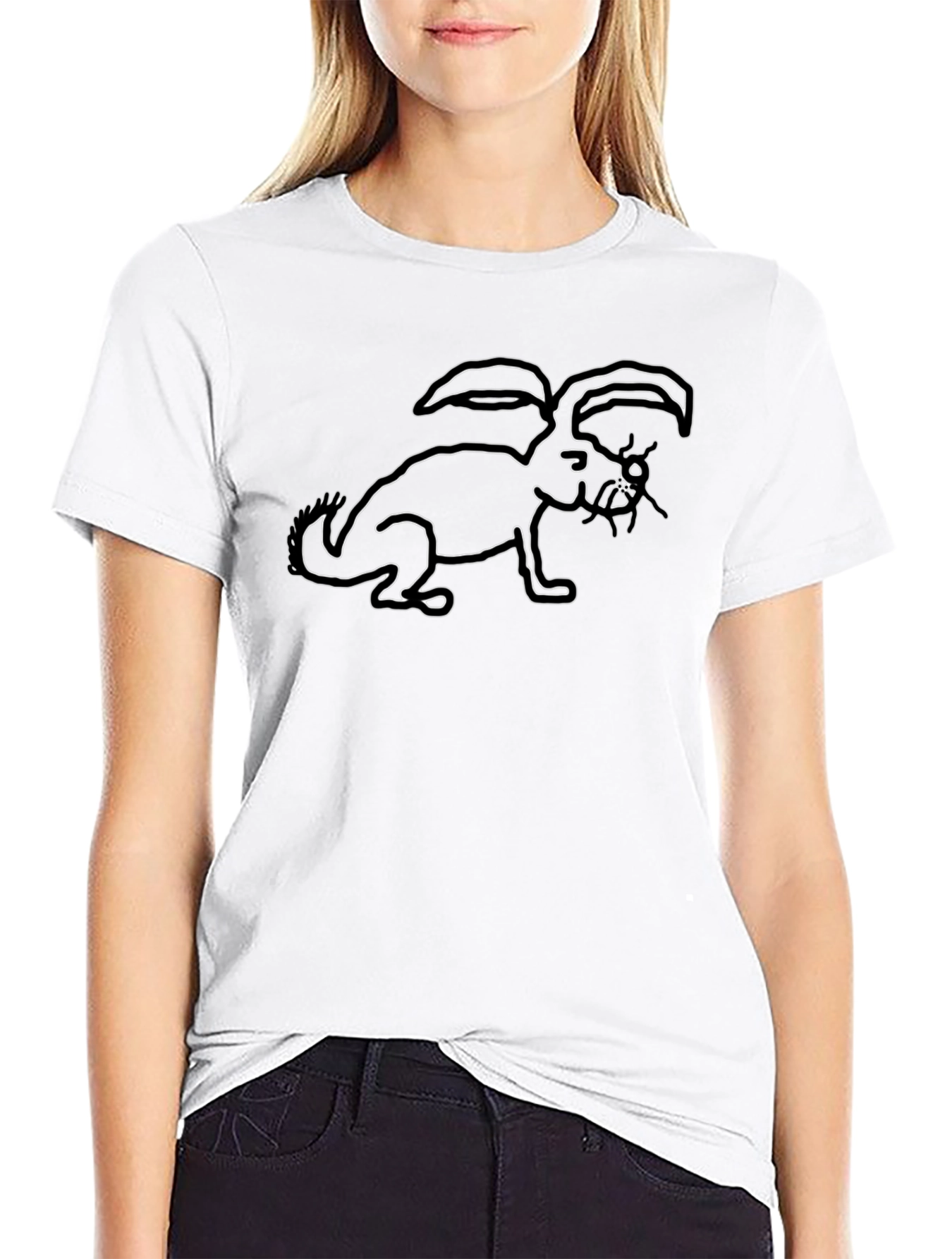 Abstract Rabbit Outline Black T-Shirt
