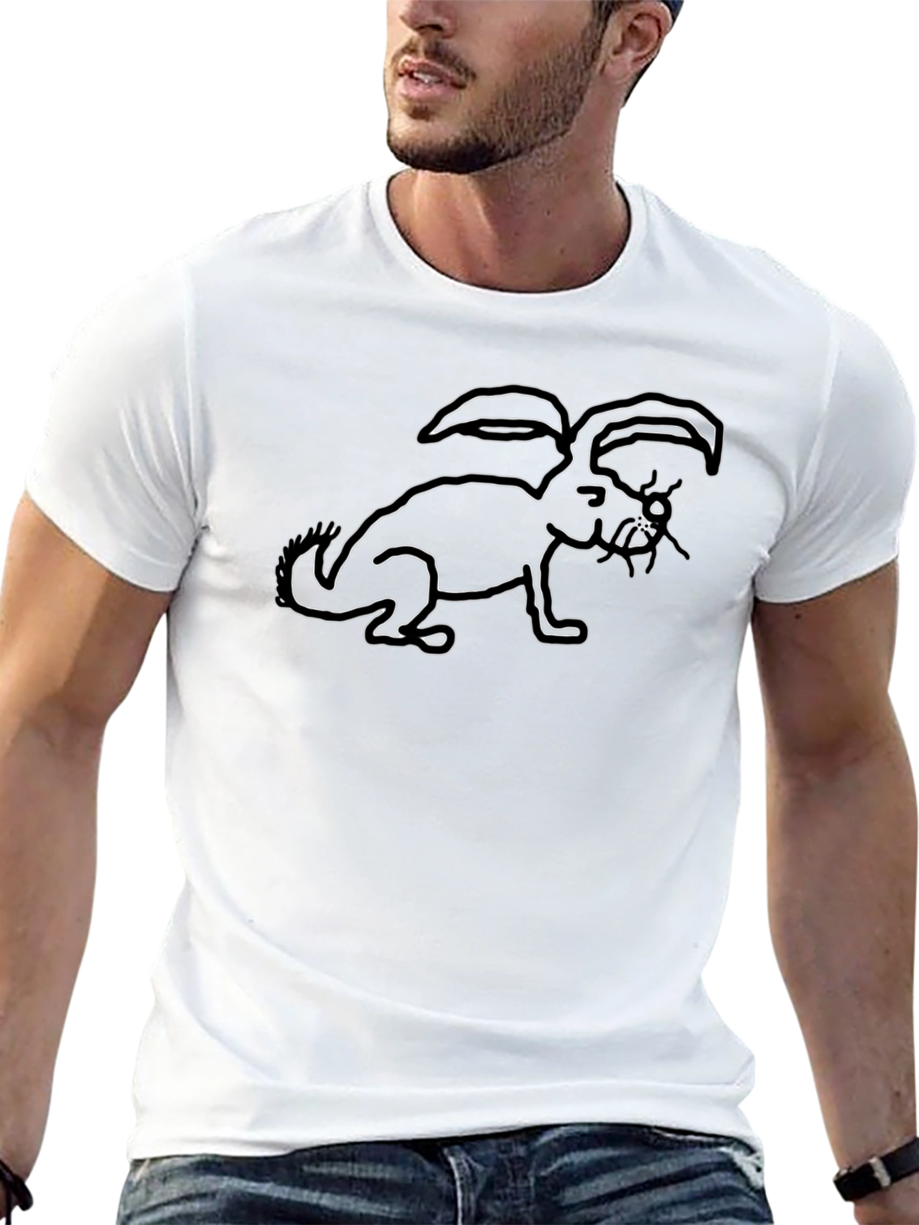 Abstract Rabbit Outline Black T-Shirt