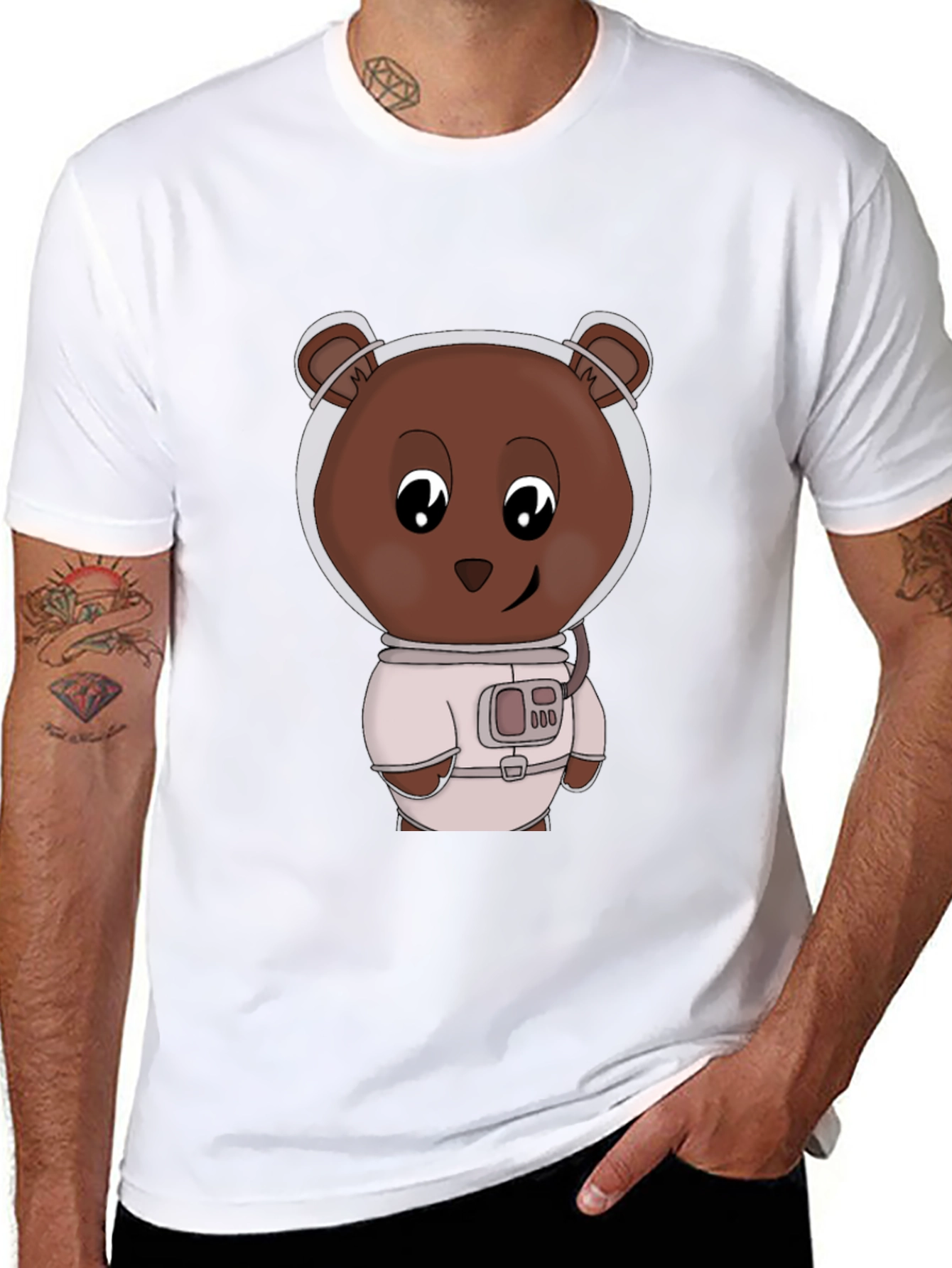 Astronaut Bear Graphic T-Shirt - Black