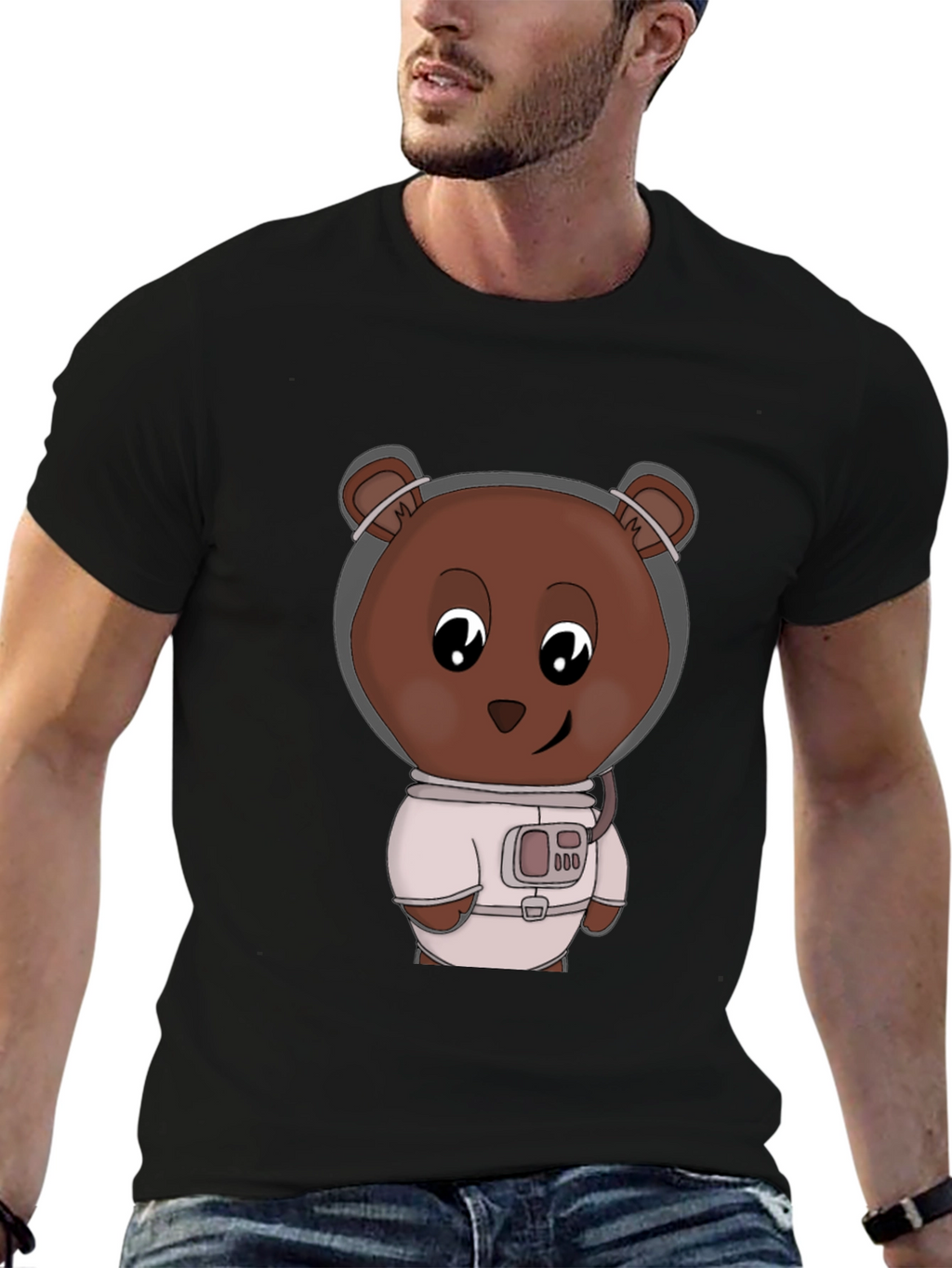 Astronaut Bear Graphic T-Shirt - Black