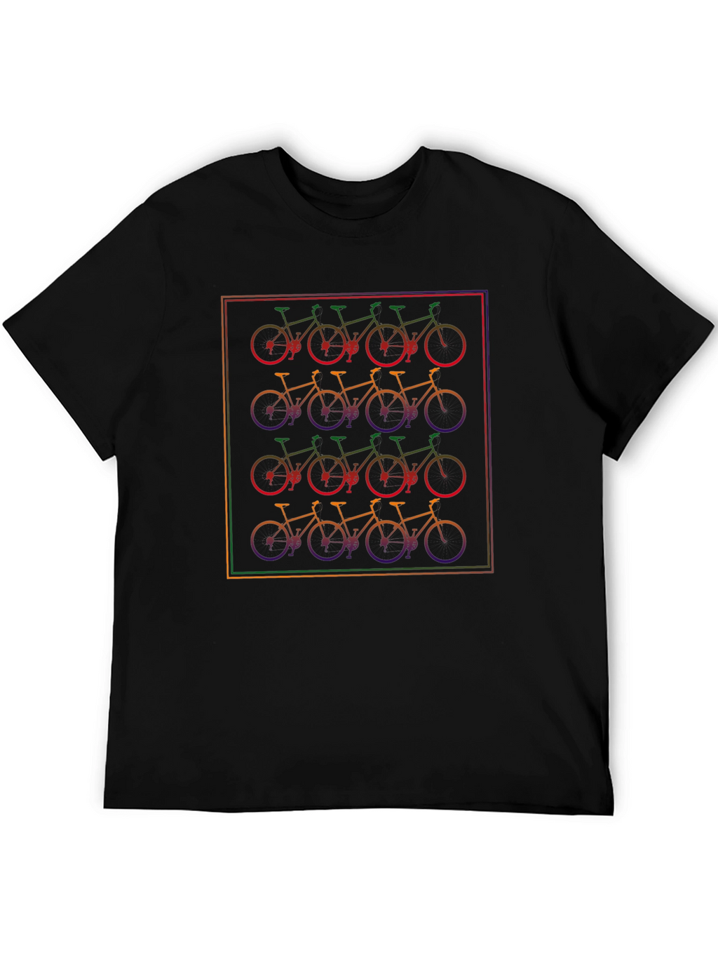 Rainbow Bicycle Pattern Black T-Shirt
