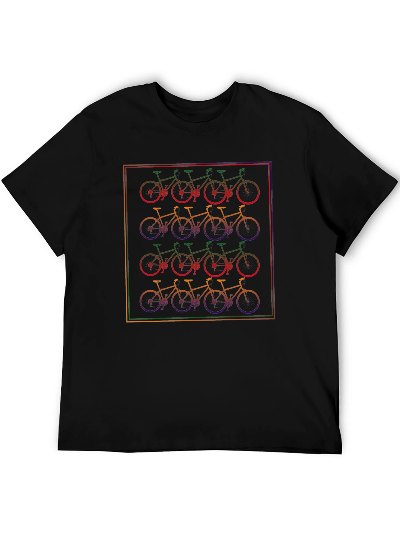Rainbow Bicycle Pattern Black T-Shirt