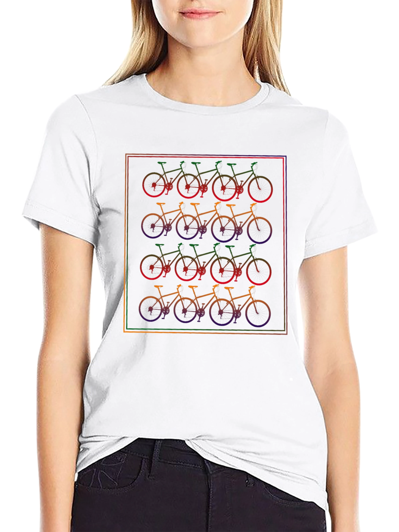 Rainbow Bicycle Pattern Black T-Shirt