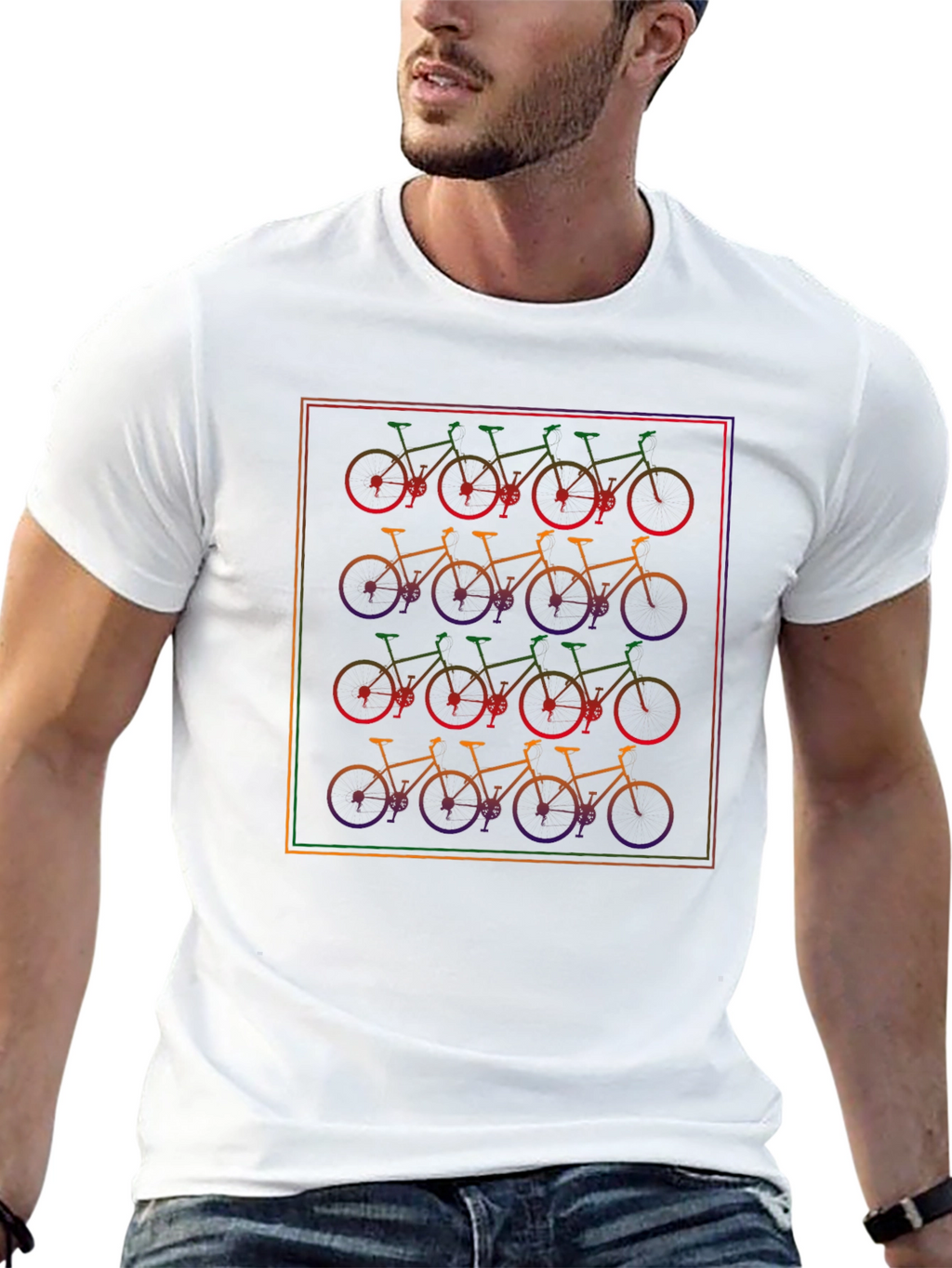 Rainbow Bicycle Pattern Black T-Shirt