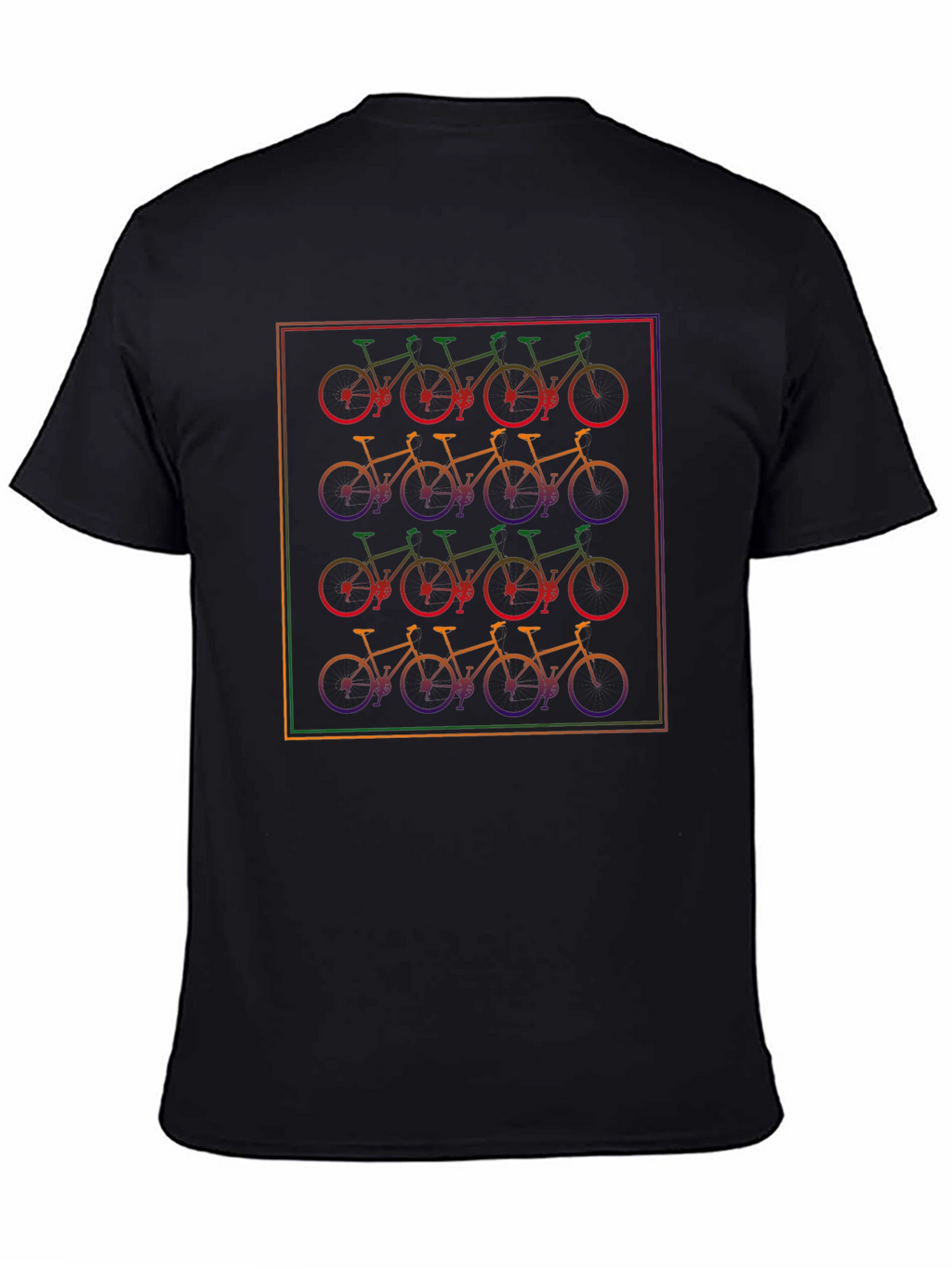 Rainbow Bicycle Pattern Black T-Shirt