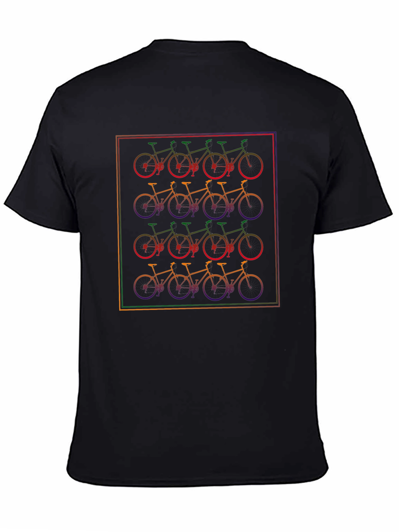 Rainbow Bicycle Pattern Black T-Shirt