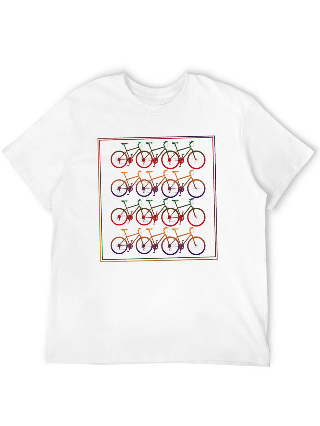 Rainbow Bicycle Pattern Black T-Shirt