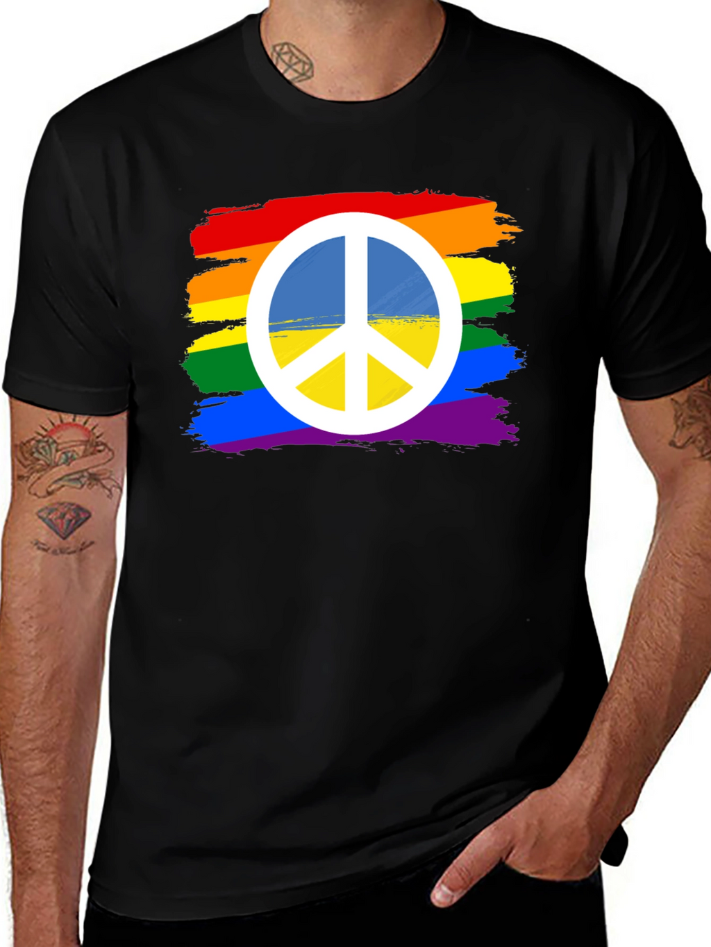 Rainbow Peace Sign T-Shirt - Black Cotton Blend