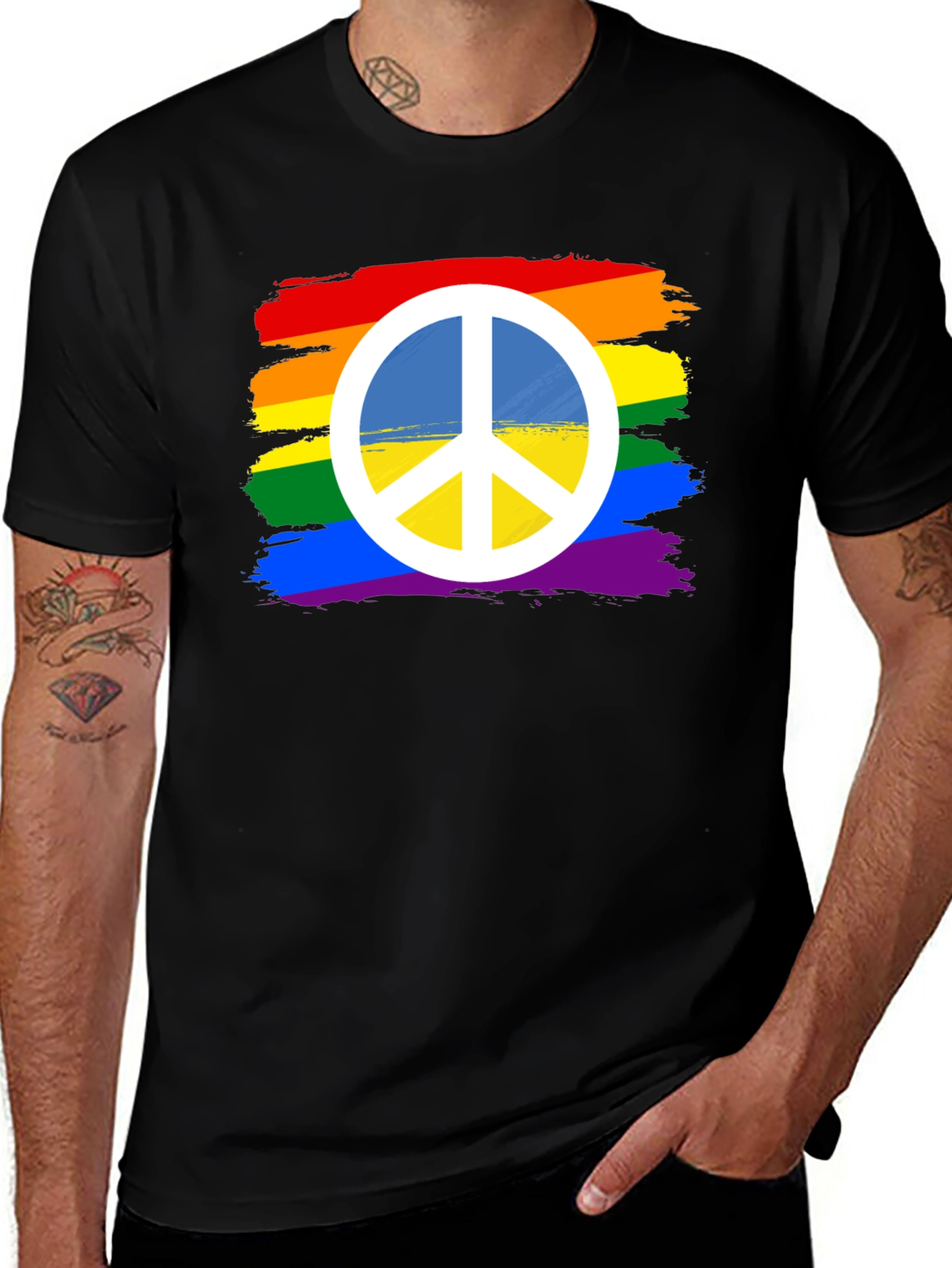 Rainbow Peace Sign T-Shirt - Black Cotton Blend